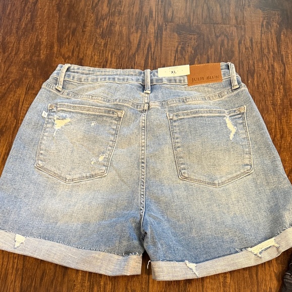 Judy Blue Women's Jean Shorts in Blue, Black, and White - Picture 6 of 16